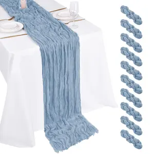 10 Pack Durable Dusty Blue Cheesecloth Table Runner, 17" W x 108" L All-Seasons Boho Gauze Linens for Wedding, Anniversary Home Decor