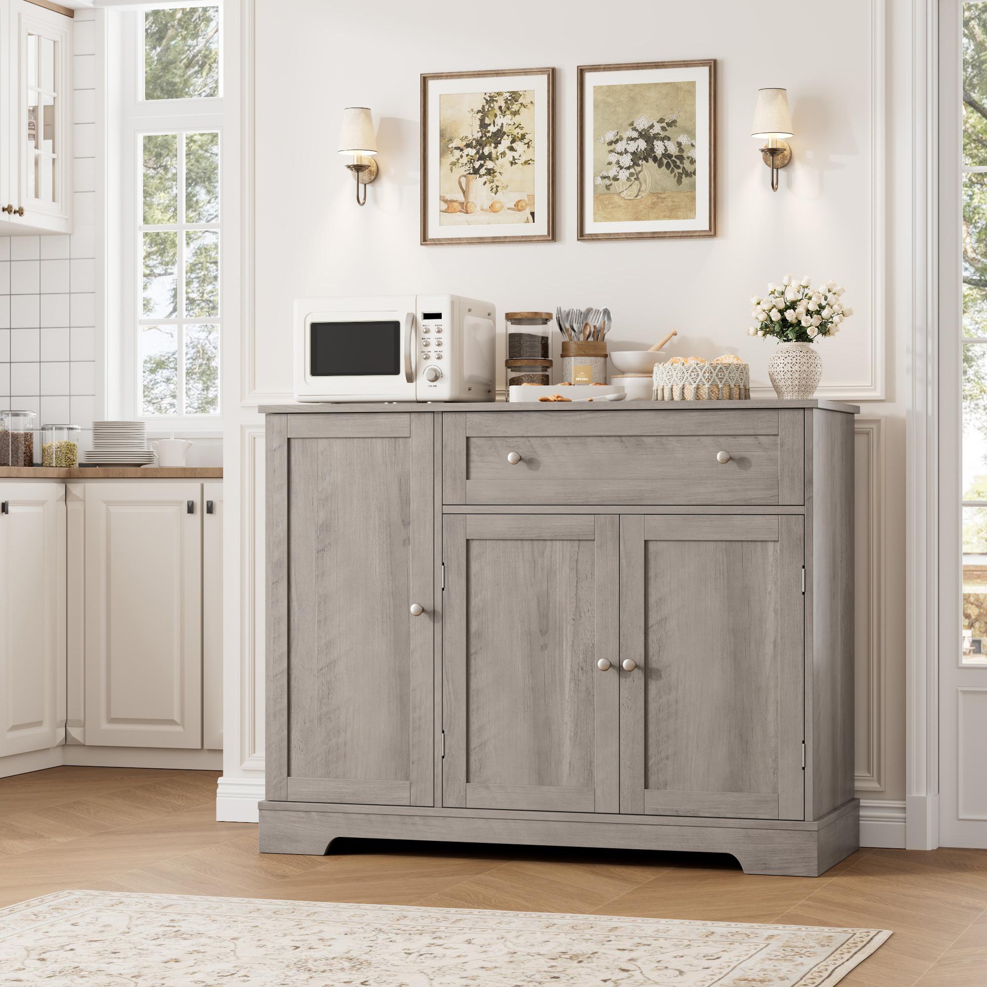 HOSTACK Buffet Cabinet with Storage, Modern Sideboard Buffet with Doors, Wood Coffee Bar Kitchen Storage Cabinet with Drawer and Adjustable Shelf