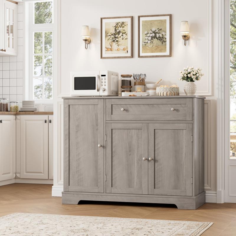 HOSTACK Buffet Cabinet with Storage, Modern Sideboard Buffet with Doors, Wood Coffee Bar Kitchen Storage Cabinet with Drawer and Adjustable Shelf