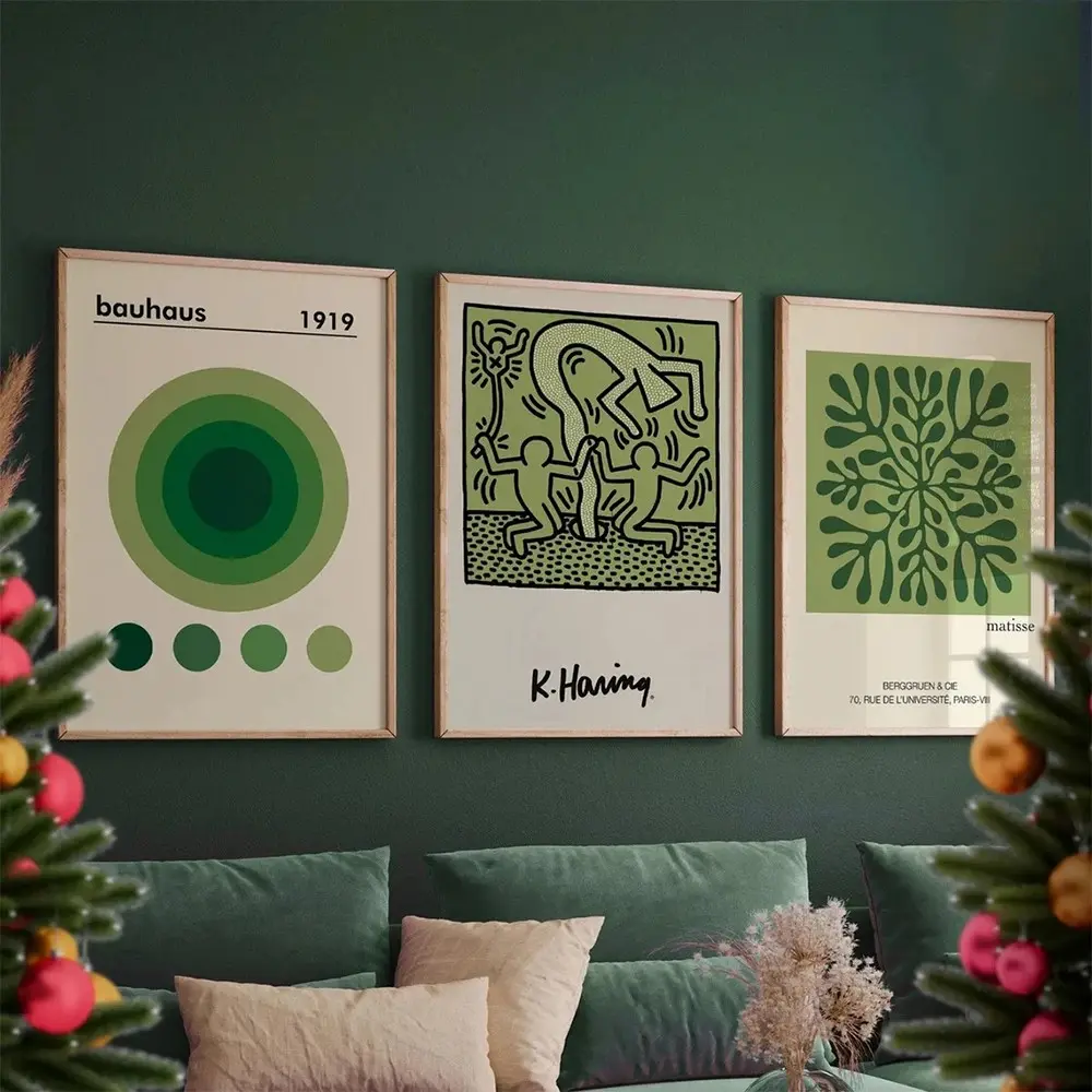3pcs/set Green Set Matisse Cutout Color Block Modern Museum Art Bauhaus Wall Art Canvas Painting Posters For Living Room Home Decor