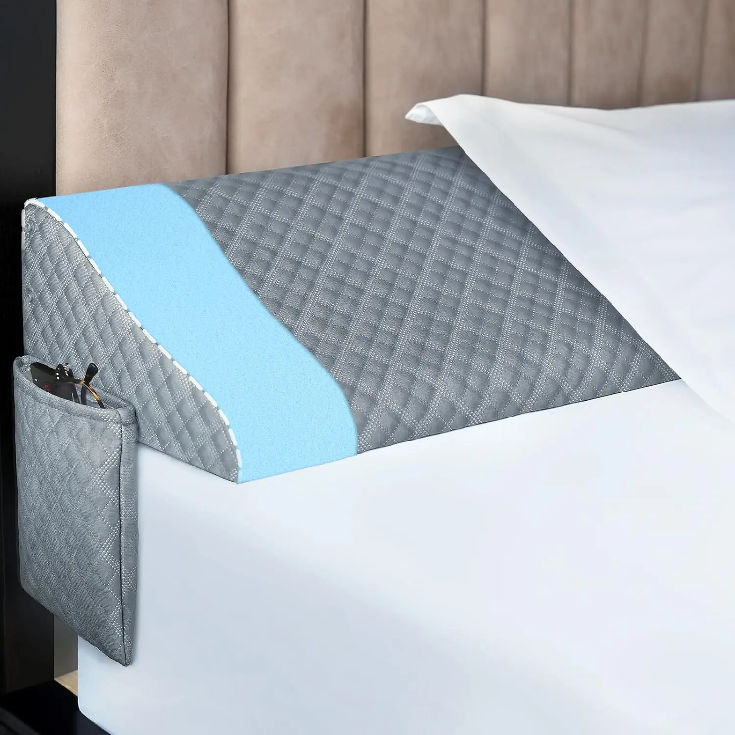 Queen Size Pillow Wedge for Headboard Gap Bed Gap Filller (0-8") Mattress Filler Pillow Stopper with 2 Side Foam Pillow Wedge Between Headboard Mattress(Grey, 60"x10"x6")