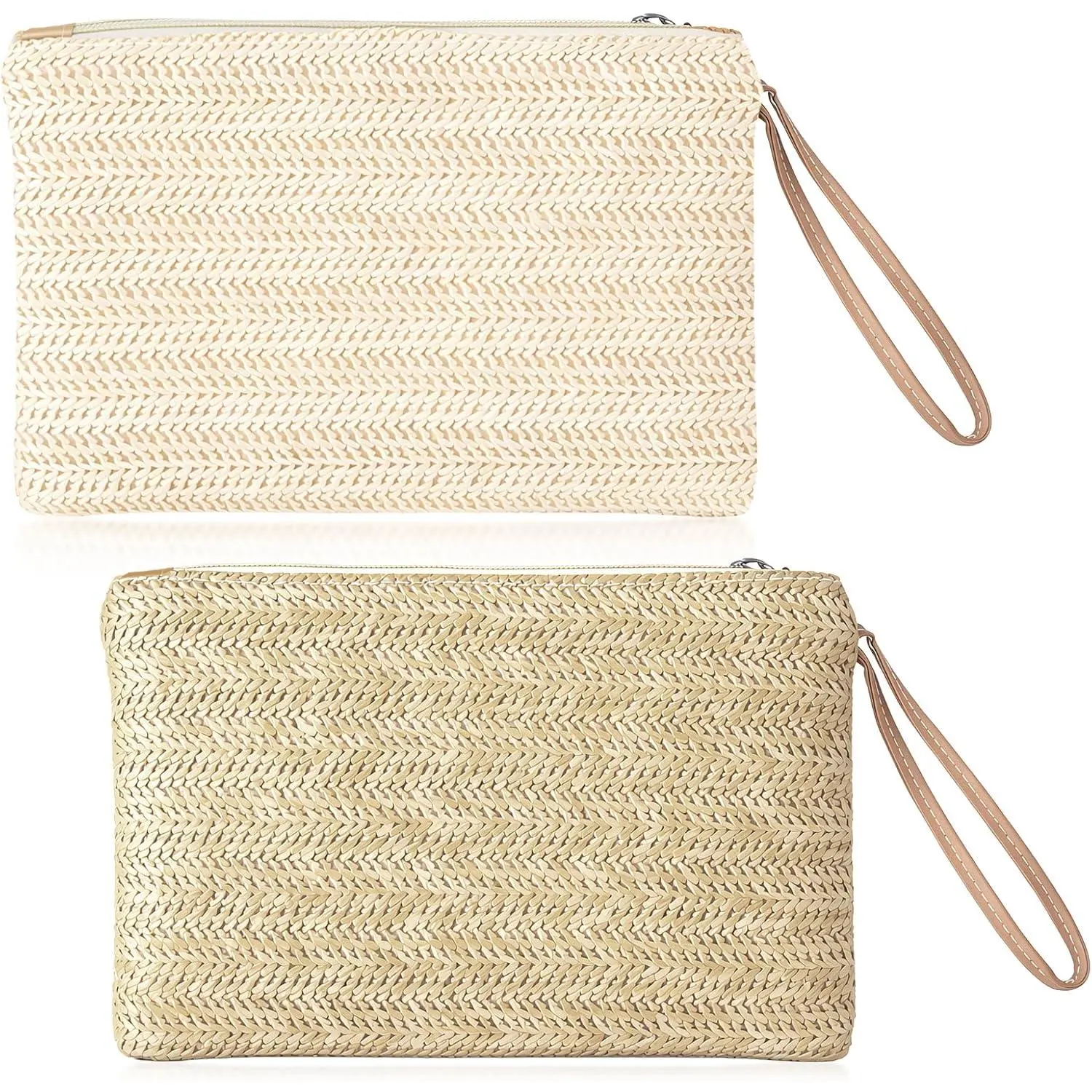2 count Straw Clutch Purses for Women, Summer Beach Woven Straw Handbags Bohemian Clutch Wallet with Handle for Dating Traveling Everyday Shopping