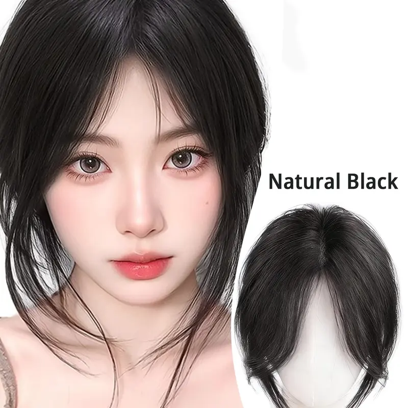 Women's Synthetic Bangs Hairpiece Clip-On Bangs Hair Extension, Hairtoppers, Clip On Hairpieces, Natural, Voluminous, Hairpiece Adds Hair Volume 3D Side-Swept Lift Reshapes Center-Parted Bangs Daily Hair Accessory Easy to Use