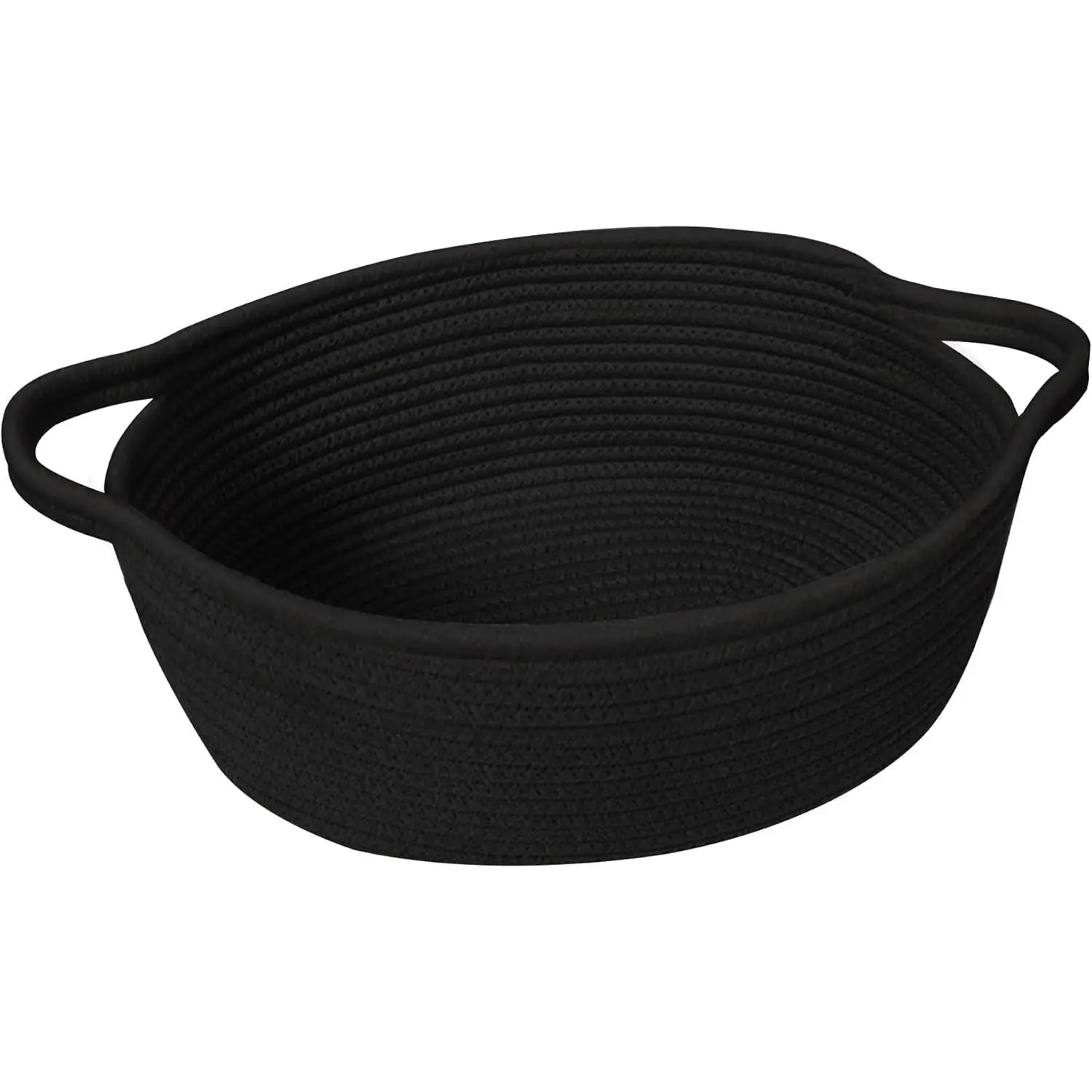 Small Woven Empty Gift Basket Cotton Rope Cat Dog Toy Bin Nursery Baby Organizer Wicker Easter Basket with Handle Shelf Storage Bin for Decor Black 12"x 8"x 5"