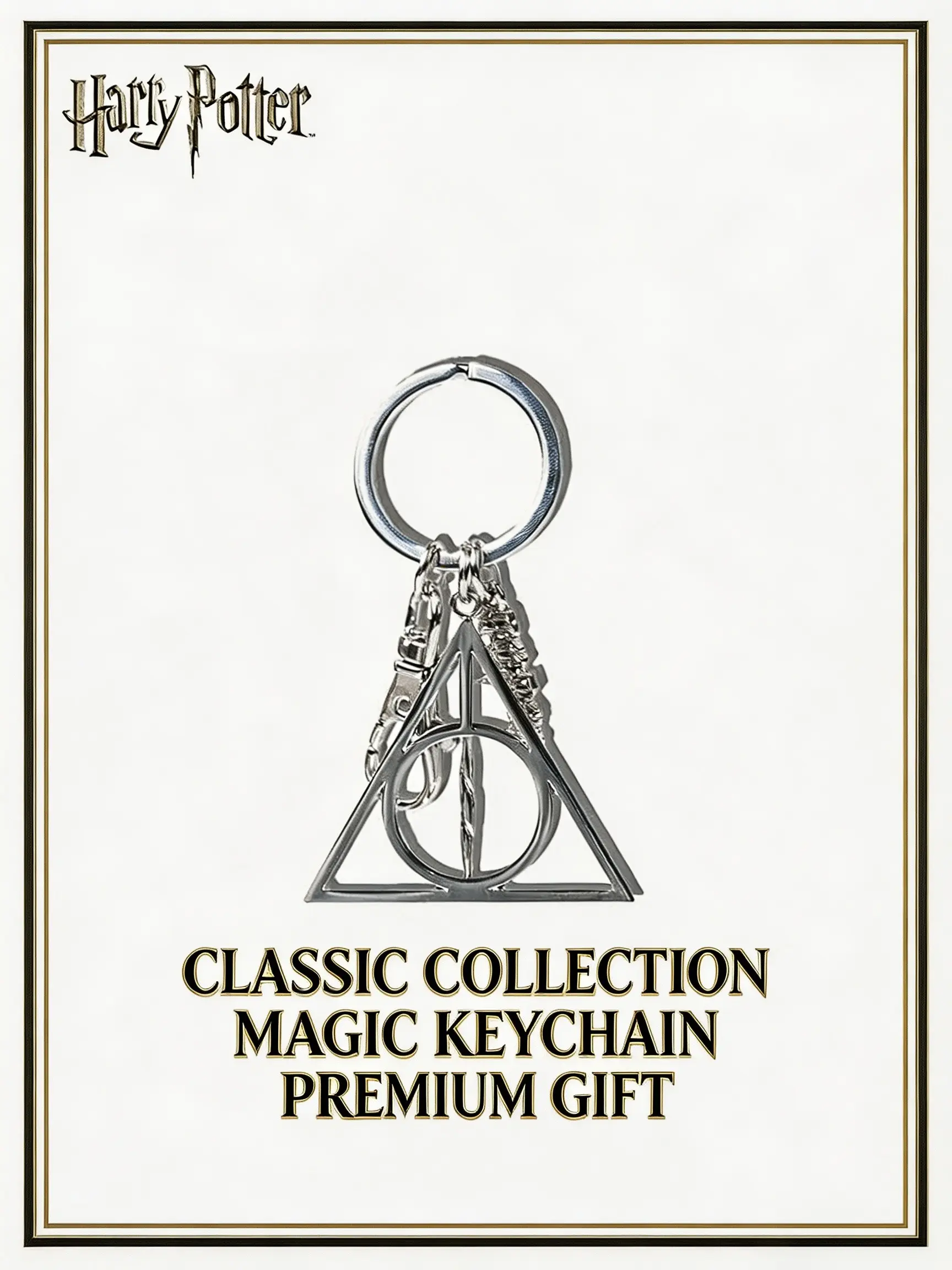 Harry Potter Official Deathly Hallows Metal Keychain, Alloy Pendant, Backpack Car Key Ring, Letter Logo Charm, Perfect Gift for Fans