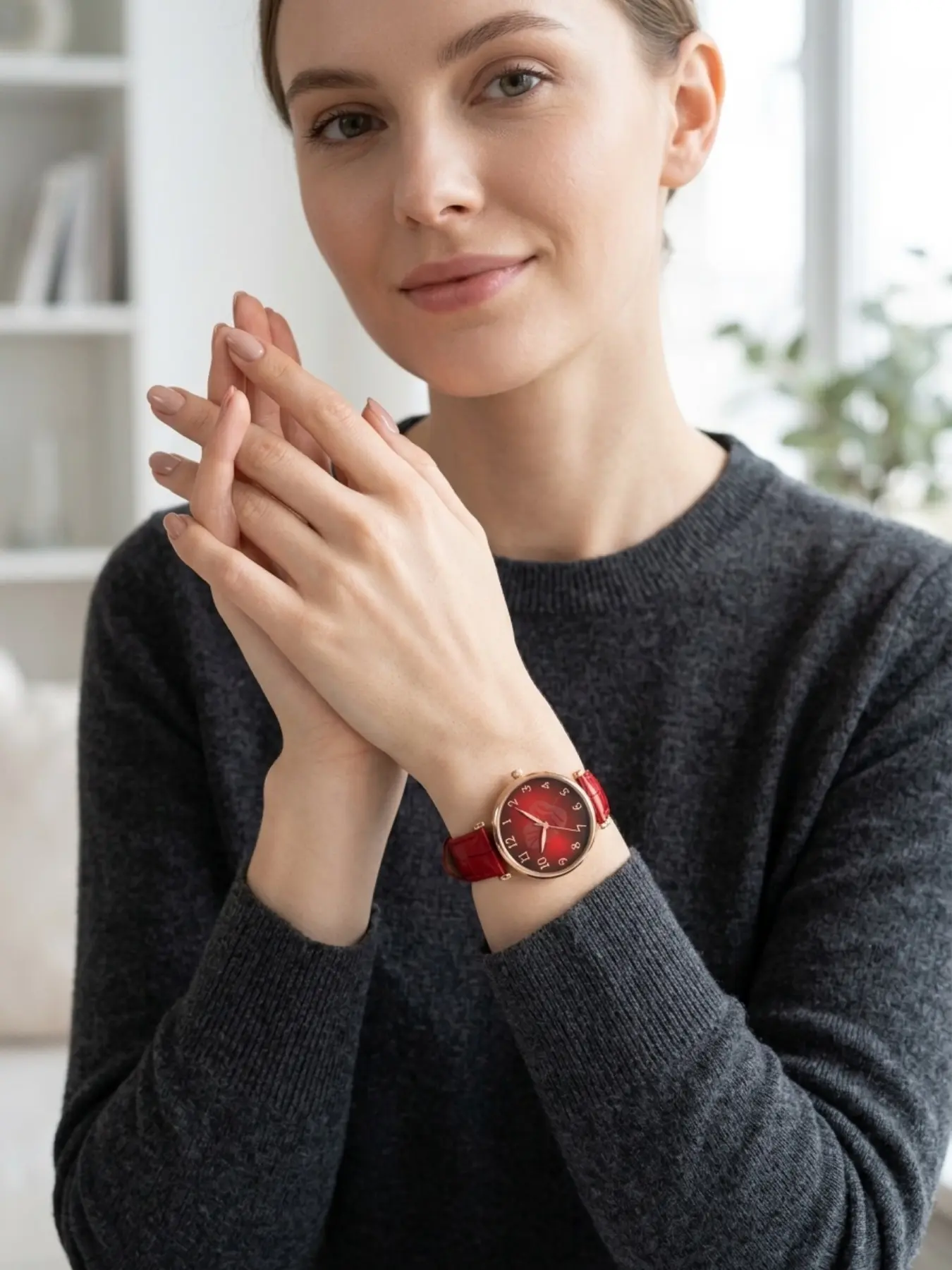 Women's Casual Quartz Watch, Gradient Dial, Leaf Embossed Markers, Seven Colors Available, All-Seasons Wear, Rectangle Face