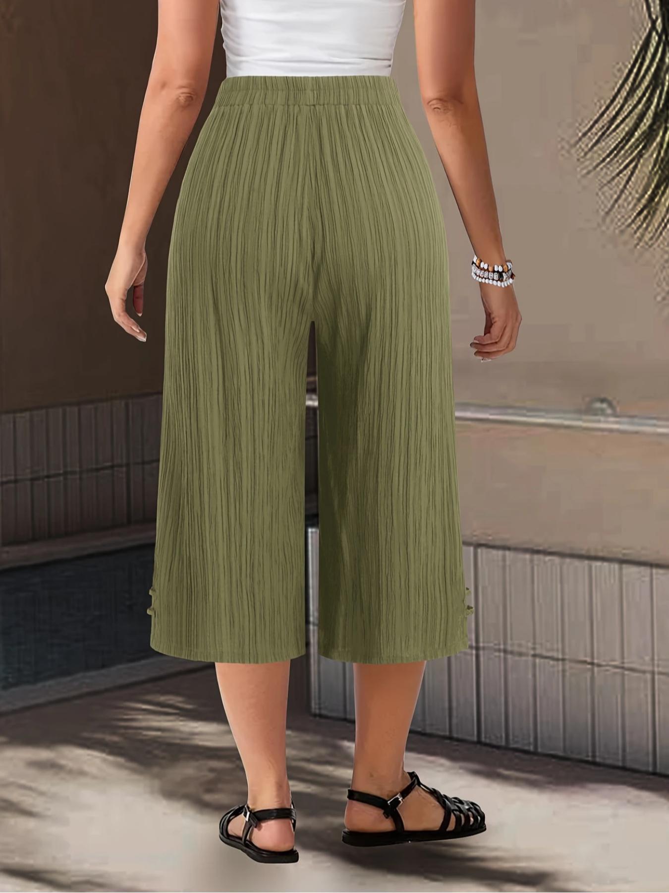 【Plus Size】 Solid Color Capri Pants, Casual Comfy Wide Leg Pants for Summer, Women's Bottoms for Daily Wear, Casual Chic Bottoms