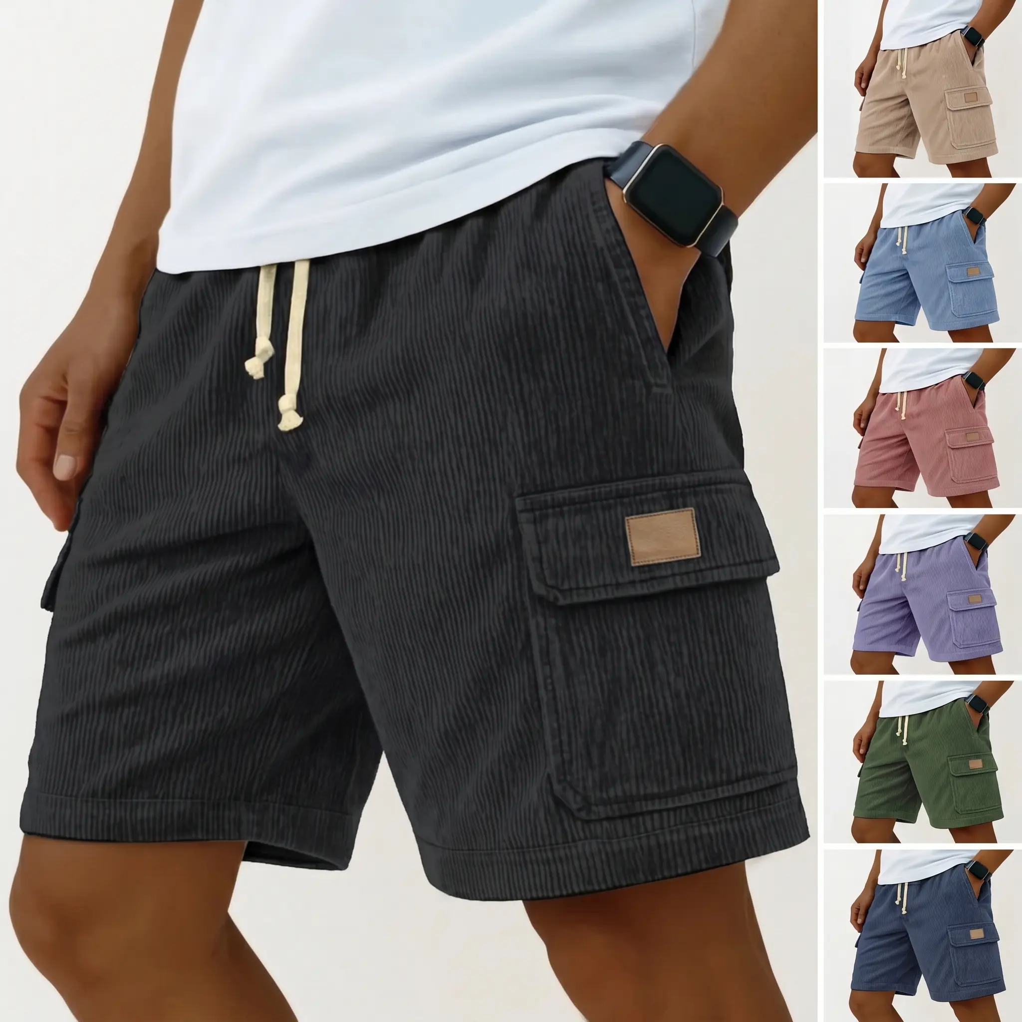 Men's Soft Retro Striped Corduroy Short Chic Casual Menswear with Elastic Waist 3D Pockets Normal Fit for Hip Hop Streetwear shorts for the summer jorts for men men shorts black shorts