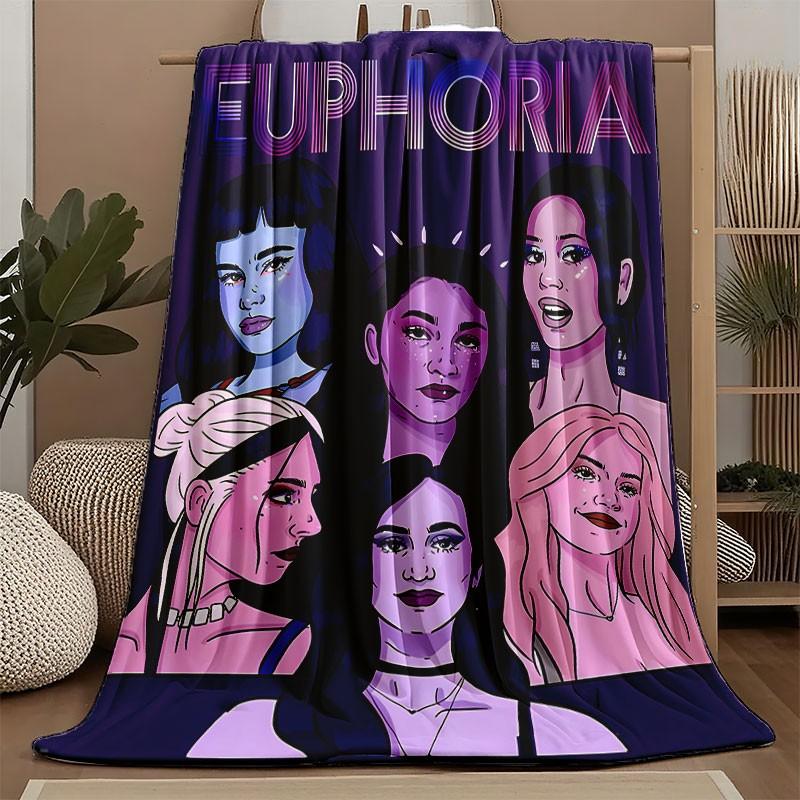 Euphoria Main Characters Fleece Blanket - Retro Neon Portrait Design, Ultra-Soft Plush Throw for Trendy Home Decor & TV Show Fans, Perfect Gift for Daughters, Sons, or Your Beloved