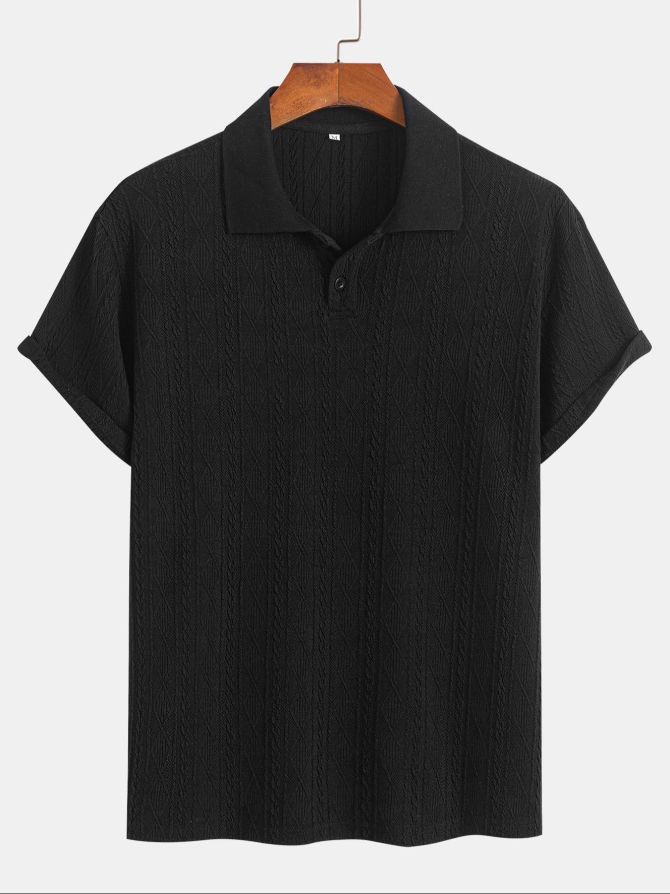 Men's Plain Textured Jacquard Knit Buttons Polo Shirt, Regular Fit Fitted Casual Short Sleeve Top for Summer, Classic Fashion Men's Clothes for Daily Wear, Menswear