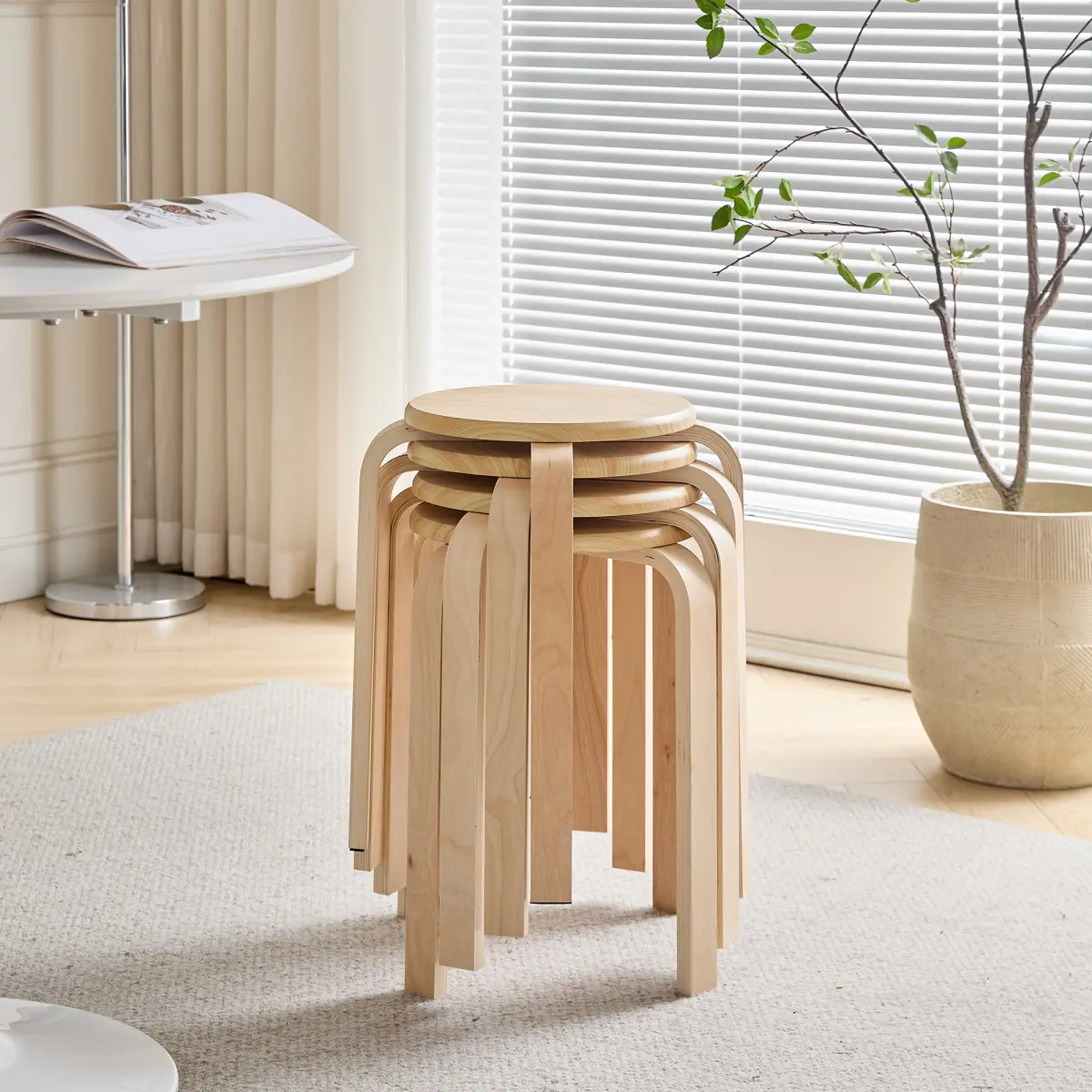 Set of 4 Stackable Stools, Stackable Bentwood Stools, Round Backless Chairs for Dining Room, Kitchen, Classroom