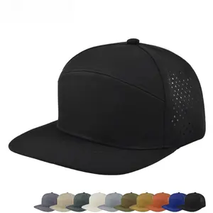 Waterproof Breathable Perforated Running Cap Flat Brim 7 Panel Hat Laser Cut Hole Quick Dry Sports Snapback Sun Visor For Men Women Gym Golf Tennis Workout Outdoor
