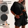 Imily Bela  Womens 2 Piece Pajama Sets Vacation Outfits Ruffle Sleeve Babydoll Tops and Shorts Lounge Matching Set