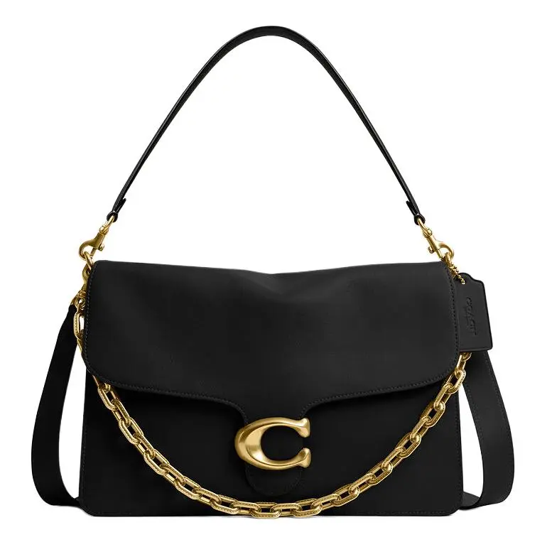 Coach ChainTabby 35 Leather Shoulder Bag for Women, Gold-Chain Style, Black
