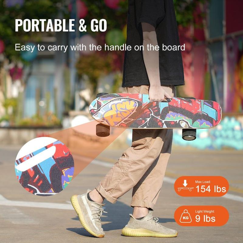 VEVOR Electric Skateboard with Remote, 13.7 Mph Top Speed 7.5 Miles Max Range Skateboard Longboard, 3 Speeds Adjustment Skateboards, Easy Carry Handle Design, Suitable for Adults Teens Beginners