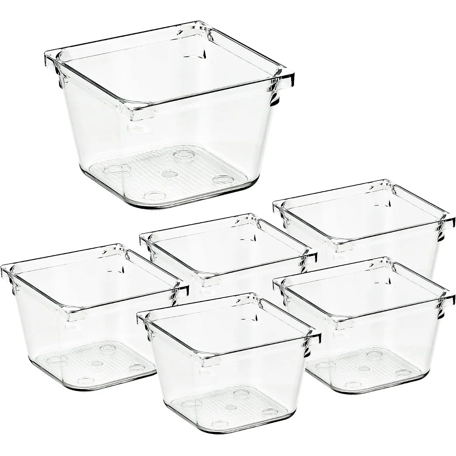 Modern 6-Pack 3x3 in Plastic Drawer Organizer Bins - Tray Design, Non-Slip Pads for Kitchen/Bath, Makeup/Tools Storage