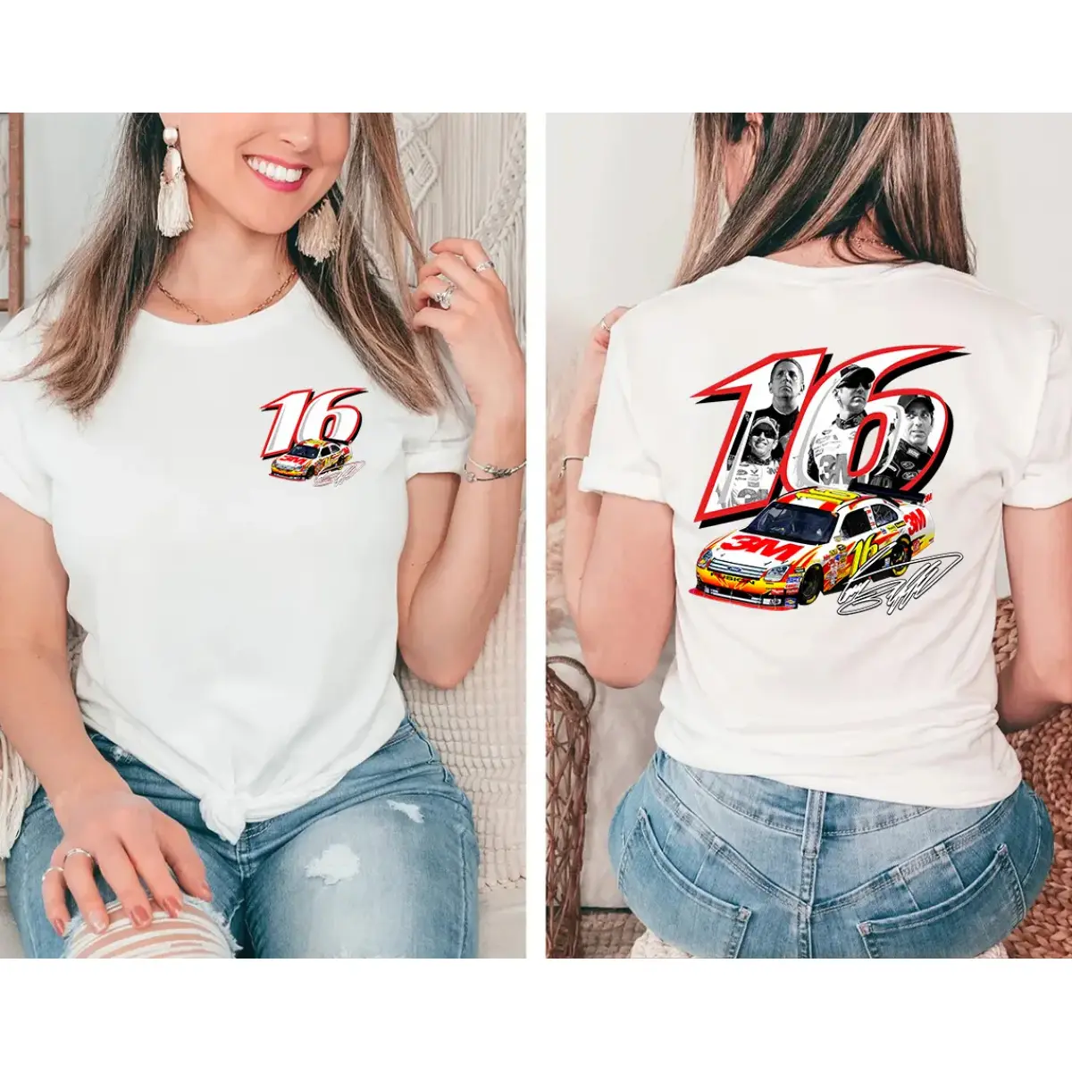Men's Vintage NASCAR No.16 Ford Motorsport Graphic Cotton T-Shirt - Unisex Streetwear Tops, Short-Sleeve, Casual Everyday Fit, Aesthetic, Breathable, Retro, Soft, Smooth Clothes, Cold Wash, Foldable