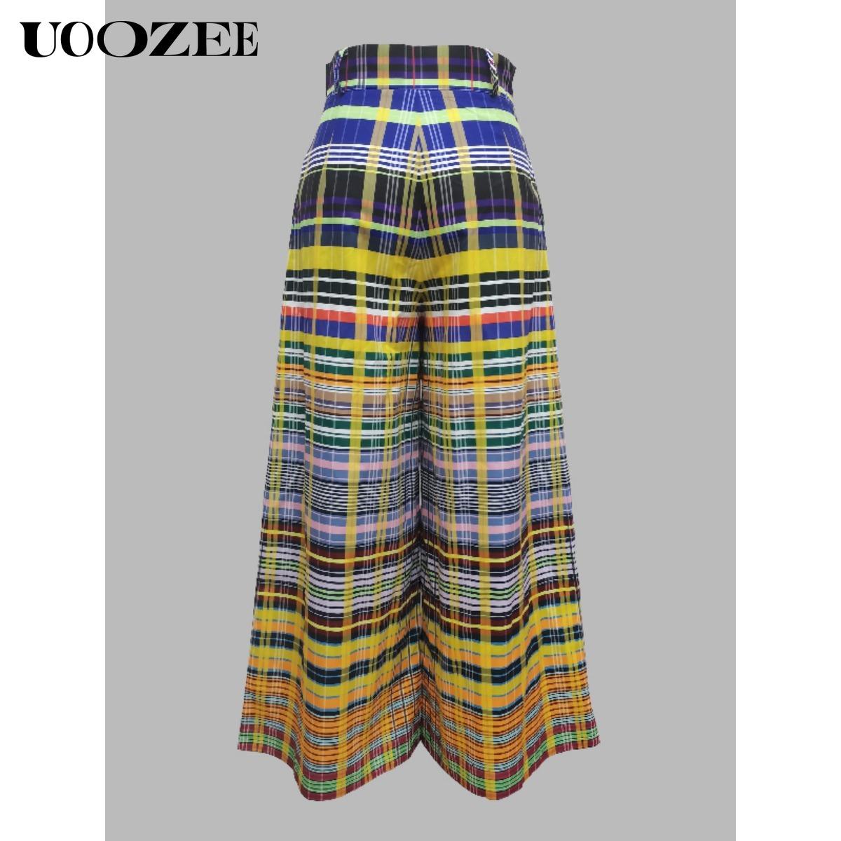 UOOZEE- LIVE Women's Loose Wide Leg Checkerboard Printed Casual Pants Bottoms Pants Baggy Womenswear