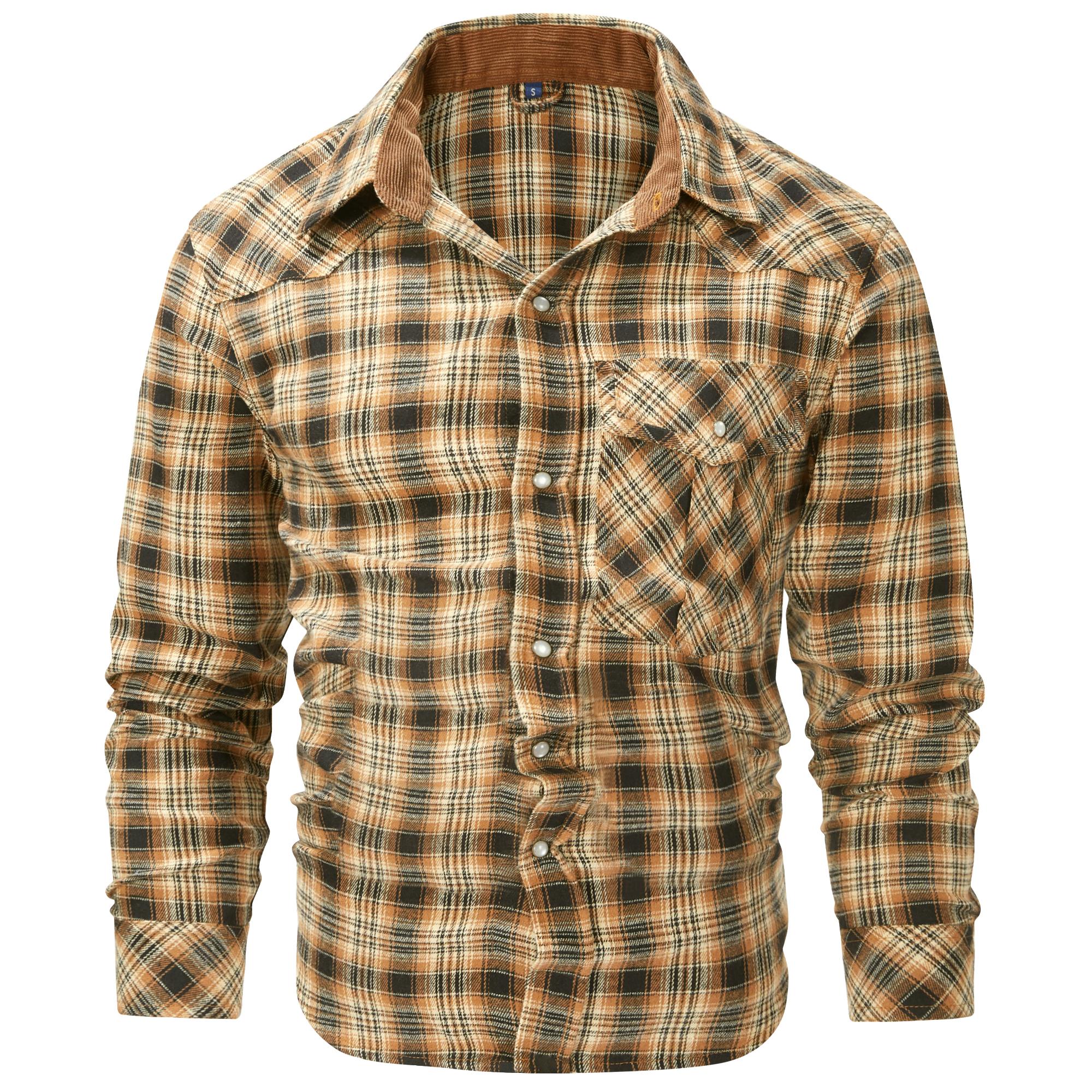 Summit Flannel Shirt Men's Plaid Long Sleeve Button Up with Chest Pocket Collared Casual Versatile Design Cotton Top