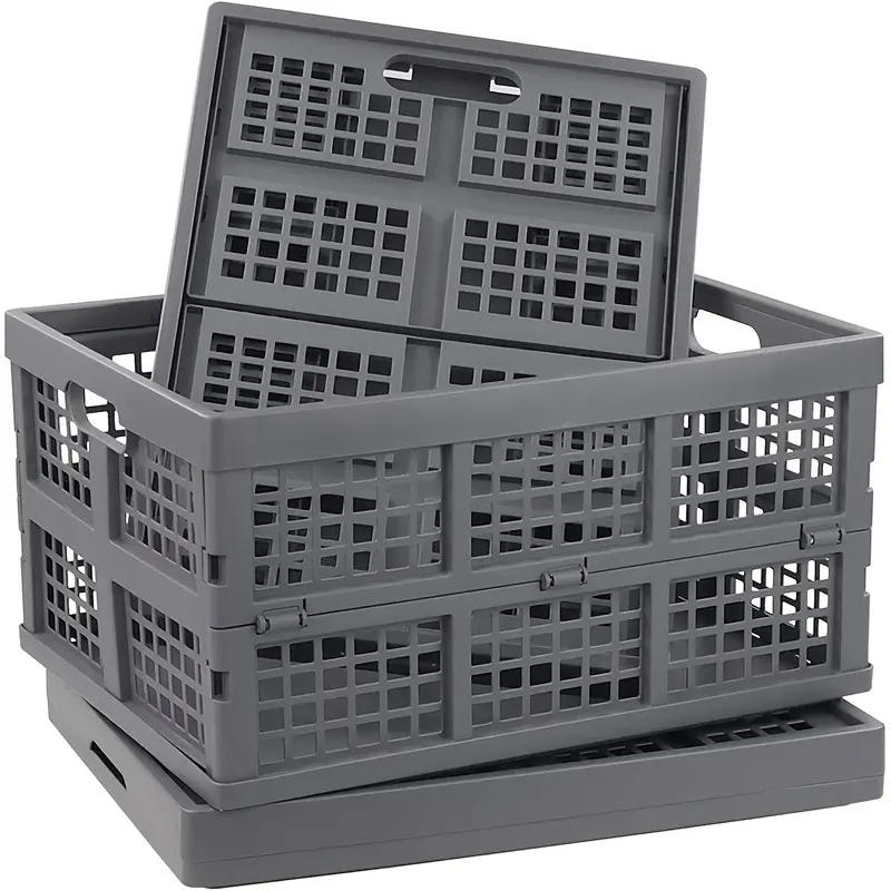 Set of 3 Collapsible Plastic Storage Bins - 30L Foldable Crates for Home Organization, Black & Grey Home Organizers