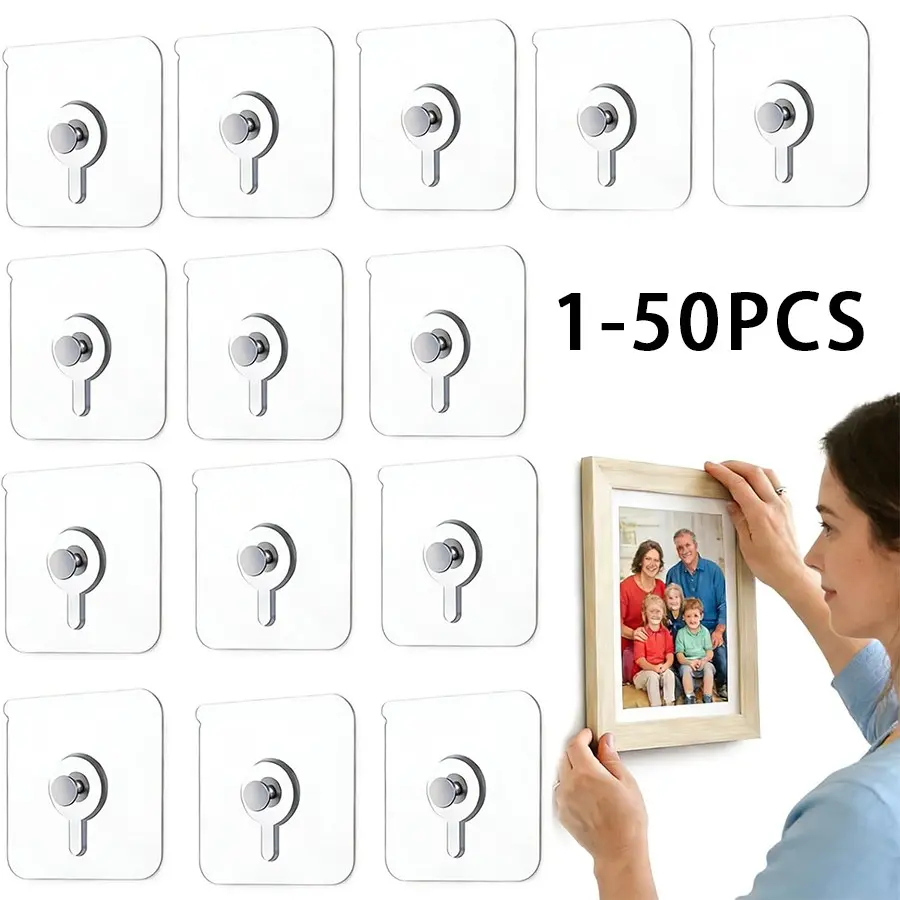 No-Drill Wall Hooks, Heavy-Duty Adhesive Hangers, Transparent, Ideal for Frames, Photos, Canvas, Bathroom, Kitchen, Apartment, Picture Hooks, Wall Mount Hooks