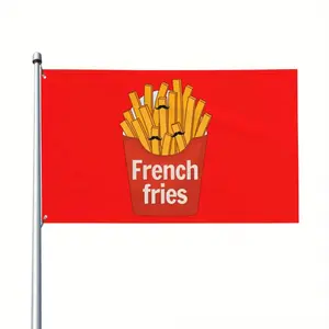 1 piece French fries pride flag - bright red with gold french fries design, 60*90(2x3ft)/90*150cm(3x5ft)/120*180(4x6ft) - durable polyester, suitable for home and outdoor use, fast food themed decoration, fast food decor |   Optimistic design |   Bold tex