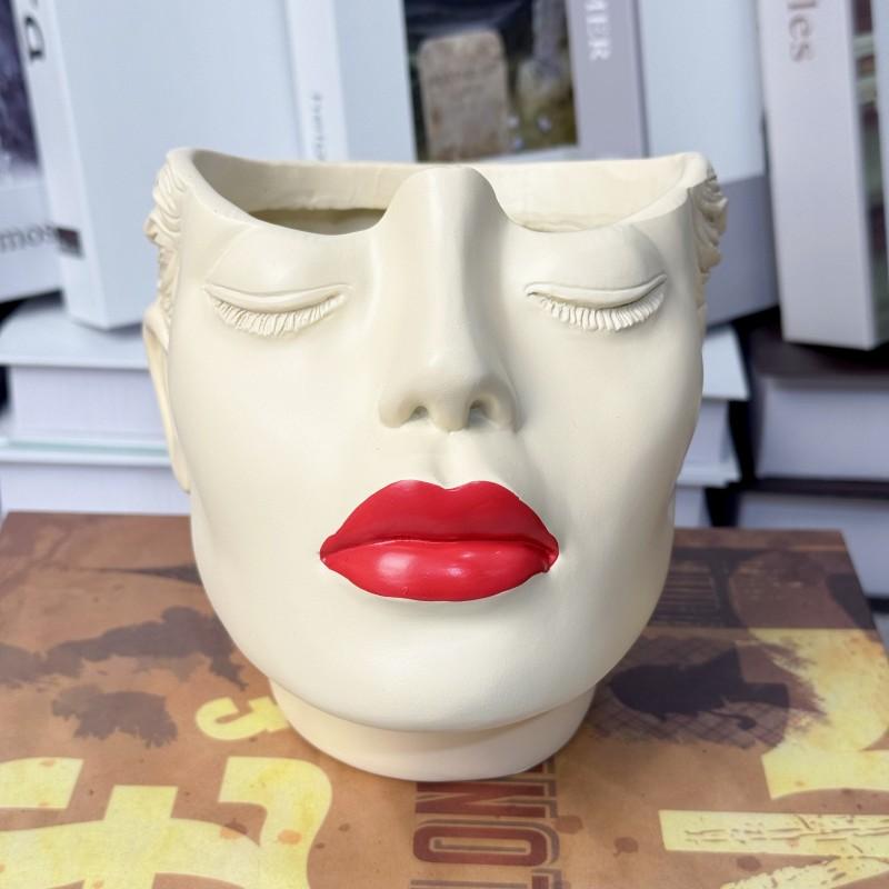 1pc artistic face-shaped flower pot, Planter Pots, makeup brush bucket, a highly designed and practical Decorative garden and courtyard home decoration item, the top choice for soft furnishings, a desktop beauty tool storage