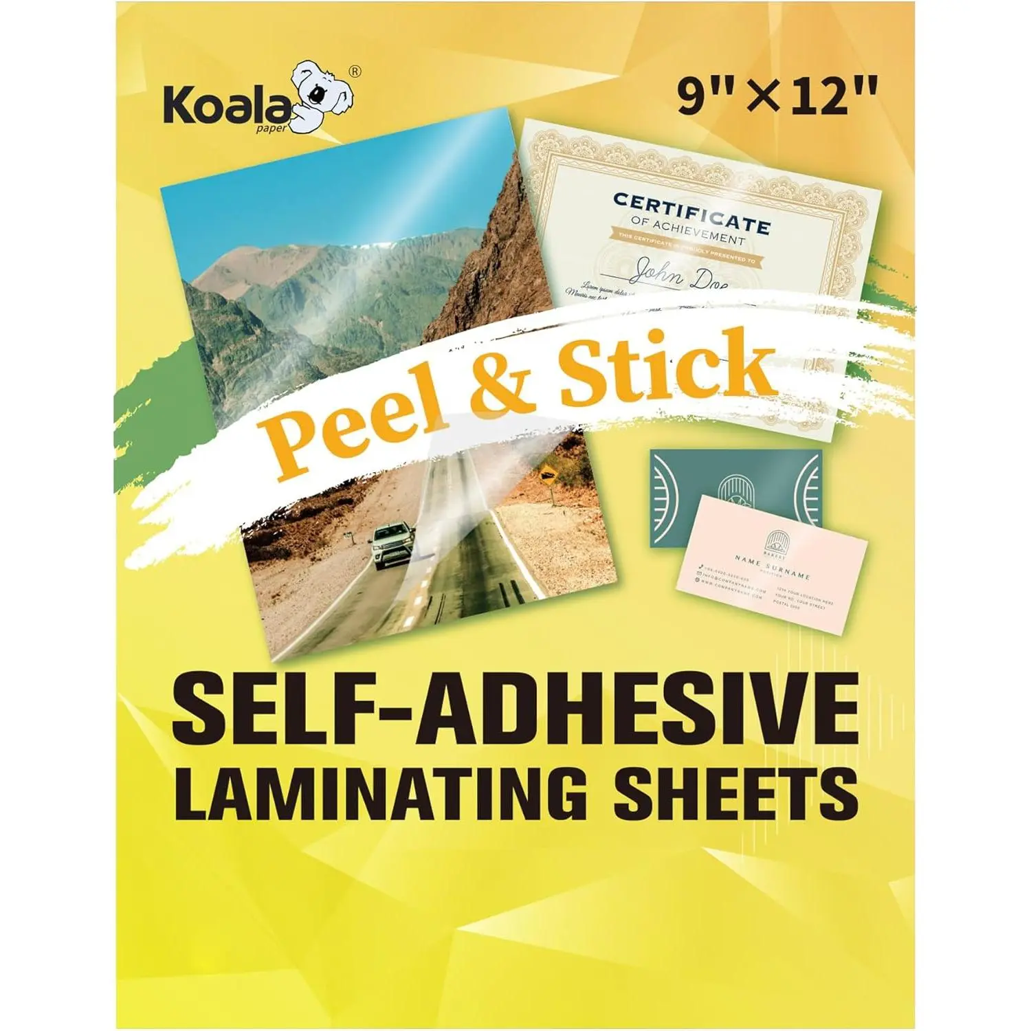 Koala Self Adhesive Laminating Sheets - 9 x 12 Inch Self Laminating Sheets, No Machine Needed Clear Self Sealing Laminate Sheets for Stickers, Photos - 20 Sheets