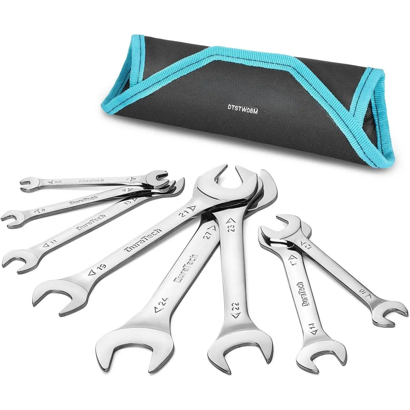 Super-Thin Open End Wrench Set, 8-, Metric | Slim Wrench Set, 5.5, 7, 8, 9, 10, 11, 12, 13, 14, 17, 19, 21, 22, 23, 24, 27 mm, Mirror Polished, Rolling Pouch