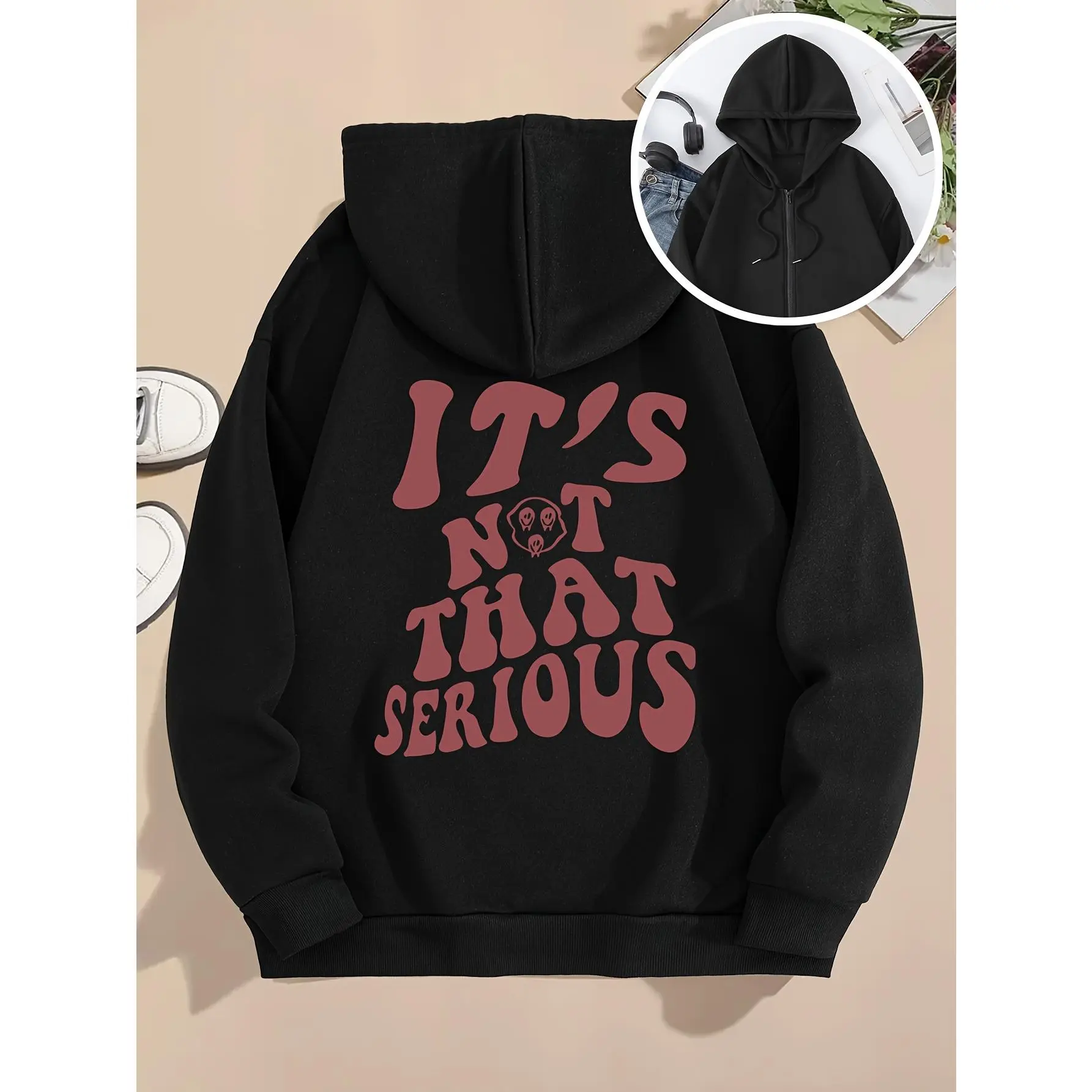 Not That Serious 2026 Niche Trend Fashion Monogrammed Print, Autumn and Winter Casual Lady  Hoodie