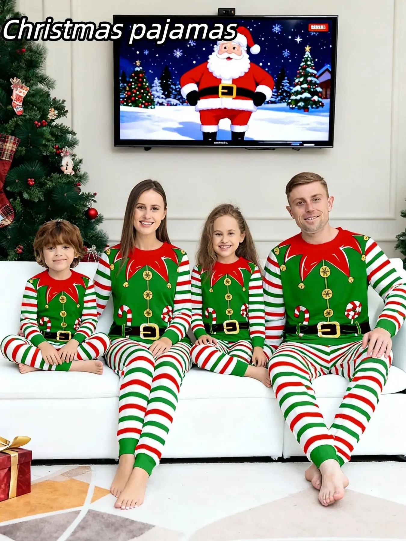 2-Piece Christmas Pajama Set, Long Sleeve and Pants, Casual Loose-Fit Sleepwear for Men Women Kids, Holiday Family