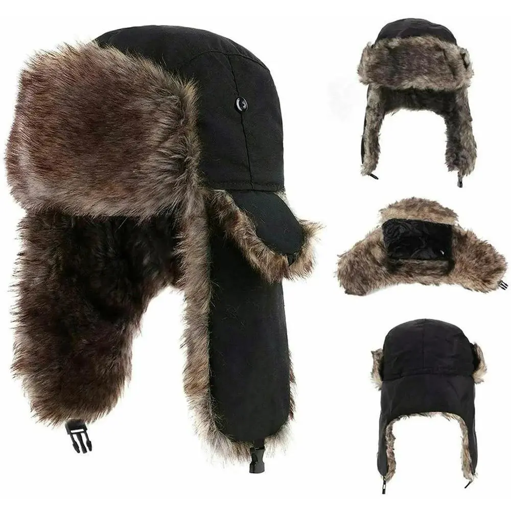 Winter Mens Ushanka Trapper Hat Russian Trooper Ear Flap Cap Earflap