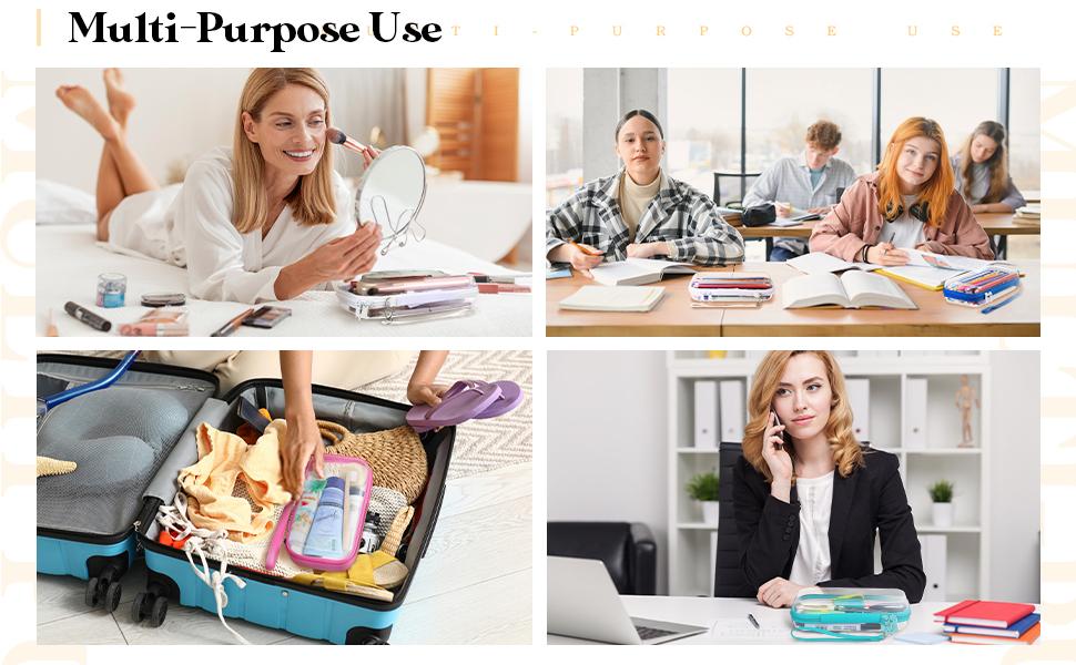 4 Pcs Clear Hard Sided Zipper Pencil Case Pouches Bulk Plastic Hard Shell Pencil Case Box Organizer with Mesh Pocket Toiletry Pouch Makeup Bag, Back to School Supplies(Macaron)