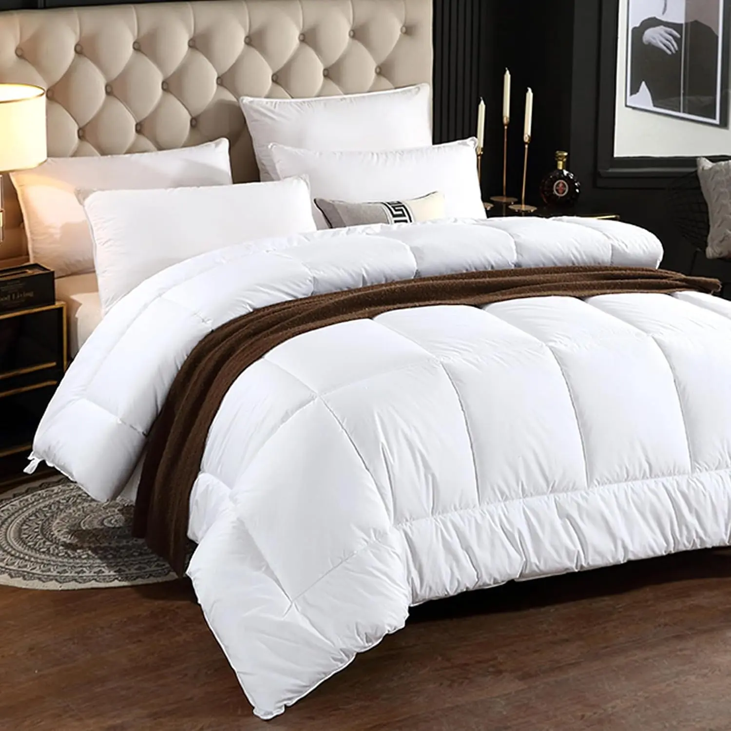 Comforter Duvet Insert Queen Size - Soft Microfiber Down Alternative with 8 Tabs, Breathable Quilted Bedding Blanket for Hot & Cold Sleepers, Machine Washable, White 88 x 88 Inches