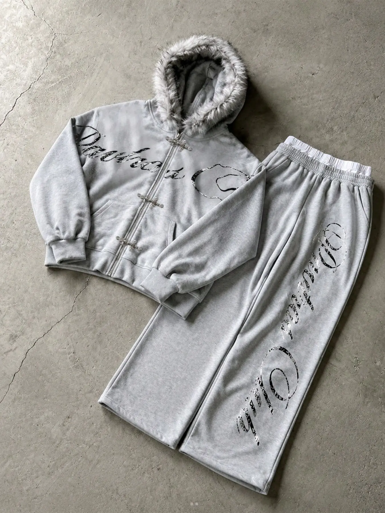 Men's Vintage Hooded Sweatshirt Set, Letter Print Sweatsuit, Loose Fit Knit Sportswear, Y2K Street Style, Unisex Couple, Perfect Gift