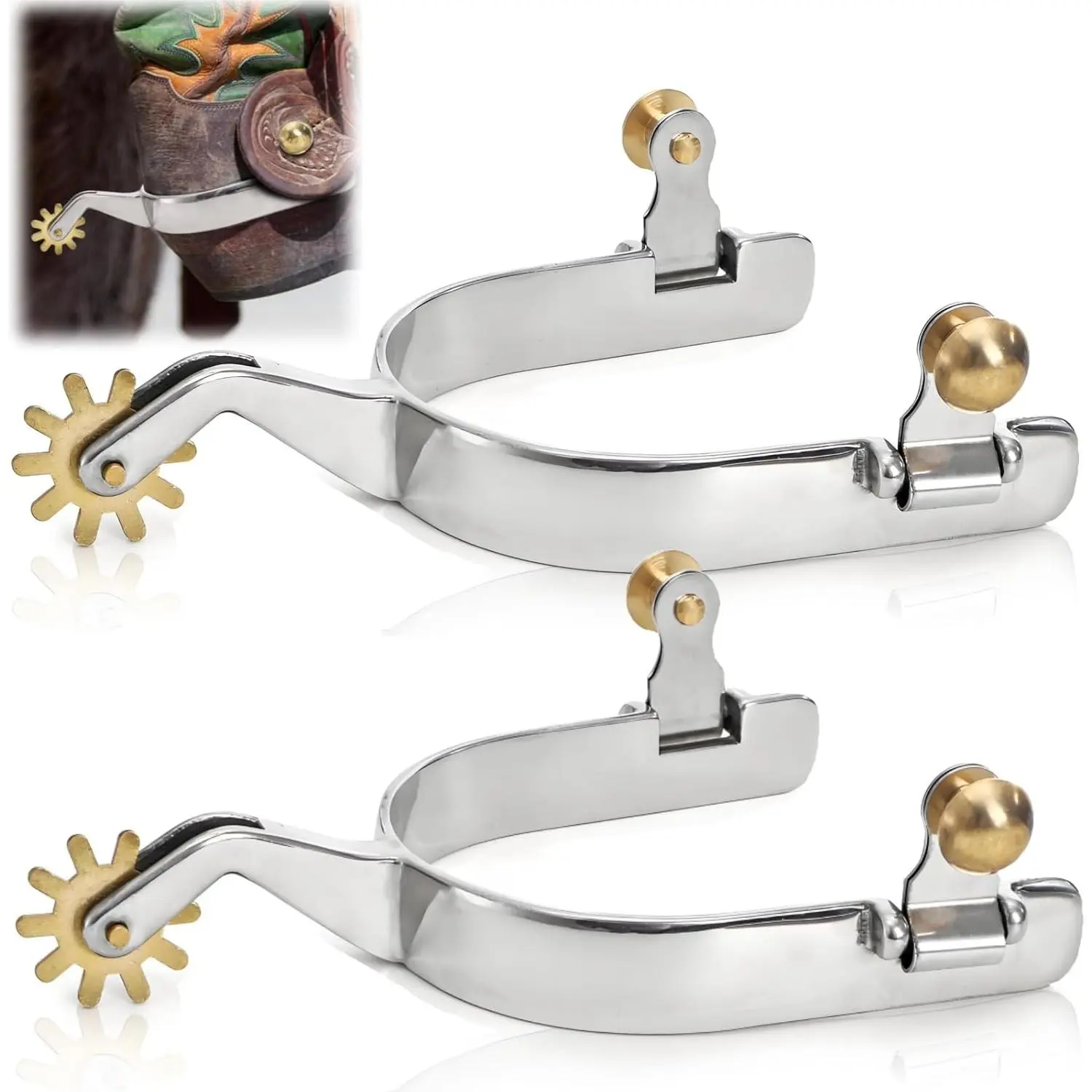 2 Pack Horse Spurs, Stainless Steel Stylish Boot Spurs with Gear Copper Rowels, Western Cowboy Equestrian Men Women Spur Horse Riding Accessories for Trail Riding, Horse Tack