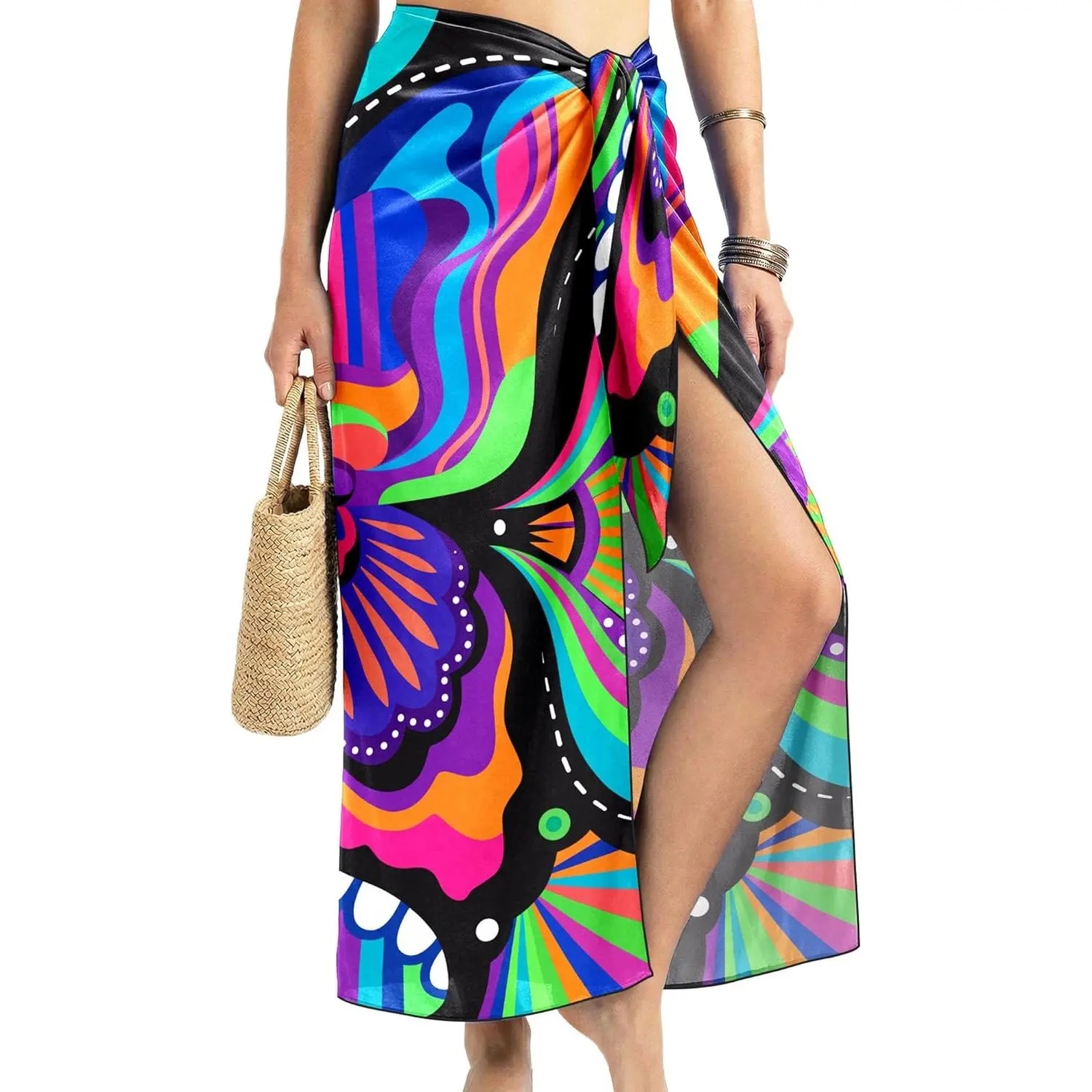 Women's Elegant Chiffon Sarong, High Slit Pareo Beach Cover Up, Lightweight Sheer Swimsuit Wrap Skirt for Poolside, Female, Pool Accessories, Long