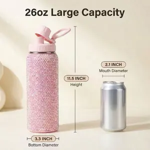 26oz Diamond-Stainless Steel Insulated Cup, Water Bottle With Lid (With Straw), Tumbler With Rhinestone DecorAnd Leak-Proof,Perfect For Use Throughout The Year. An Excellent Gift For Birthdays, Valentine's Day,Mother's Day Gift