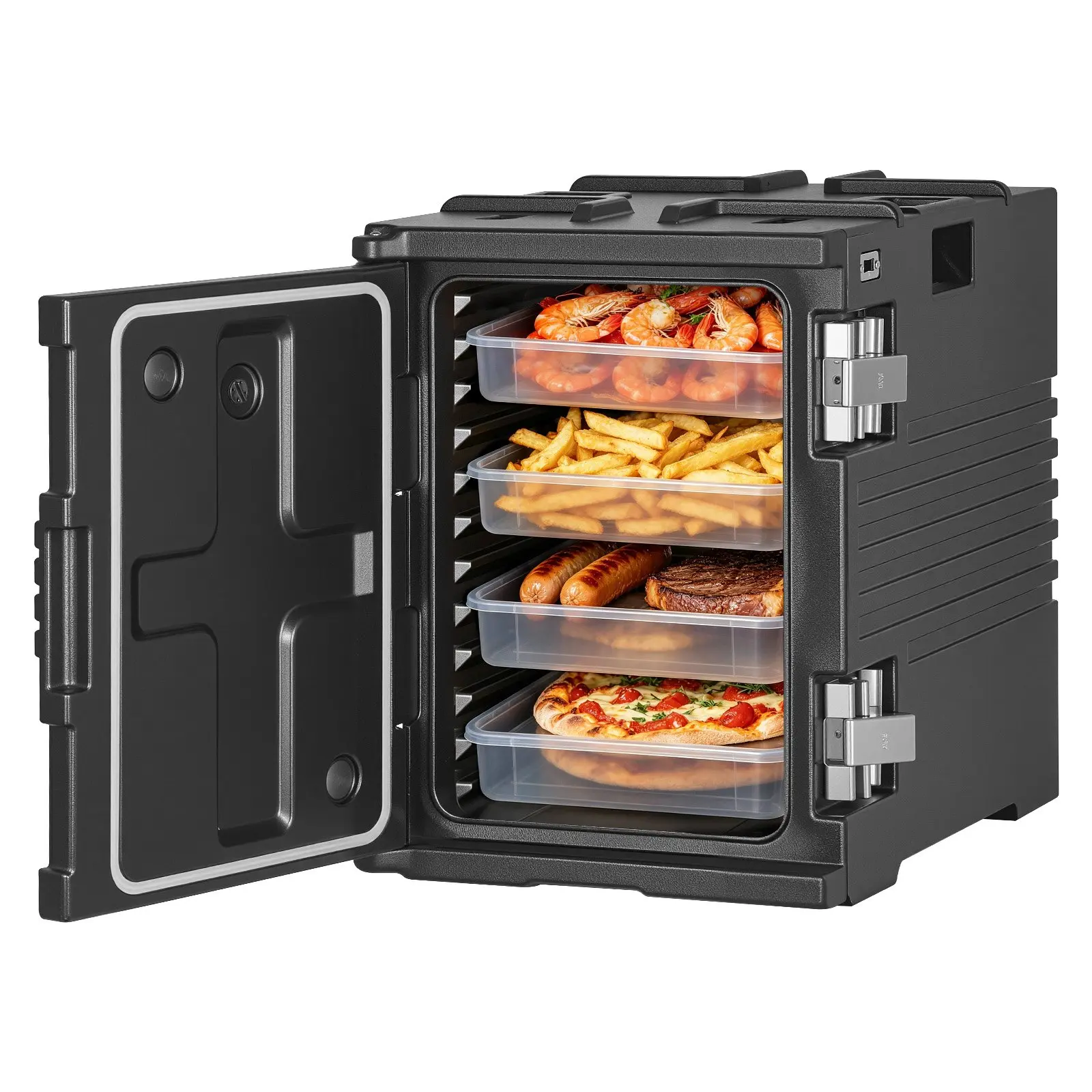 【DealsForYouDays】VEVOR Insulated Food Pan Carrier, 95 Qt Non-Electrical Food Warmer, with Wheel & 304 Stainless Steel Latch, LLDPE Stackable Hot Box, for Various Pan Sizes(NOT Included), Fit Catering BBQ Event(Black)