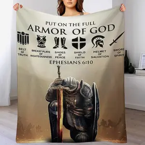 Armor of God Blanket – Ephesians 6:10 Christian Spiritual Warfare Throw, Full Armor Faith Warrior Prayer Blanket, Bible Verse Religious Gift for Men Dad Husband, Strength & Protection Home Decor