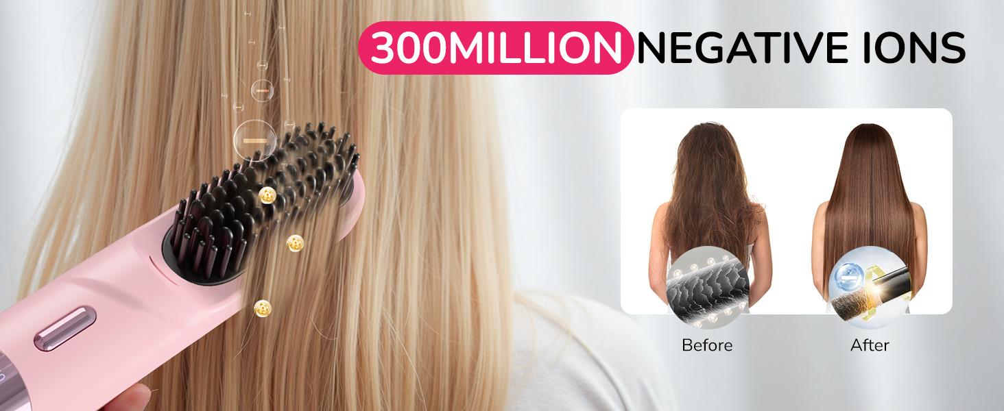 Go Brush Pro for Short Hair 2026 Hair Straightener Brush 300M Negative Ions,Portable Cordless Straightening Comb for Women,Fast Heating 4 Temps for Frizz-Free Smooth Hair Travel Gift Light Pink