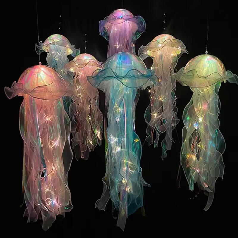 DIY Jellyfish Lantern Under The Sea Colorful Jellyfish Lamp Girl Bedroom Atmosphere Decoration Lamp Mermaid Theme Party Decor Christmas Gift Shop