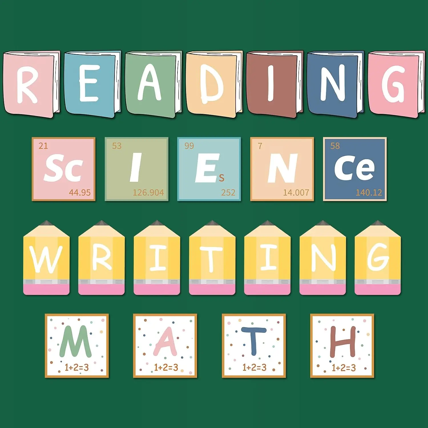 23 count Core Subjects Bulletin Board Decorations Science Reading Math Writing Banner Reading Bulletin Board Poster Boho Subject Label Cutouts for  to School Classroom Decoration Teacher Wall Decor