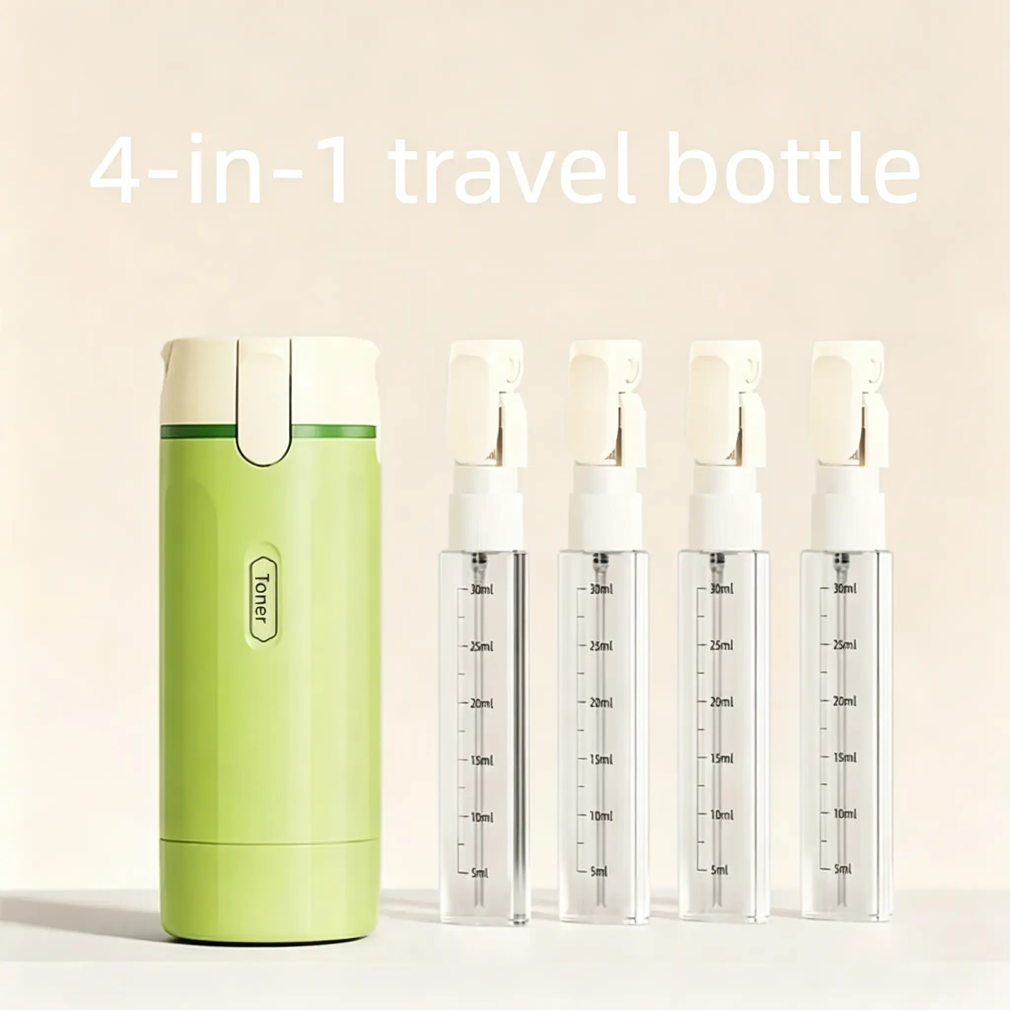 4-in-1 Multi-Compartment Portable Toiletry Soap Dispenser Bottle - Refillable, Compact, Lightweight, Space-Saving Plastic Bathroom Pump Dispenser with Easy Press Mechanism, Checkpoint-Friendly for Shampoo, Lotion, Cosmetics, Gym Bag Storage