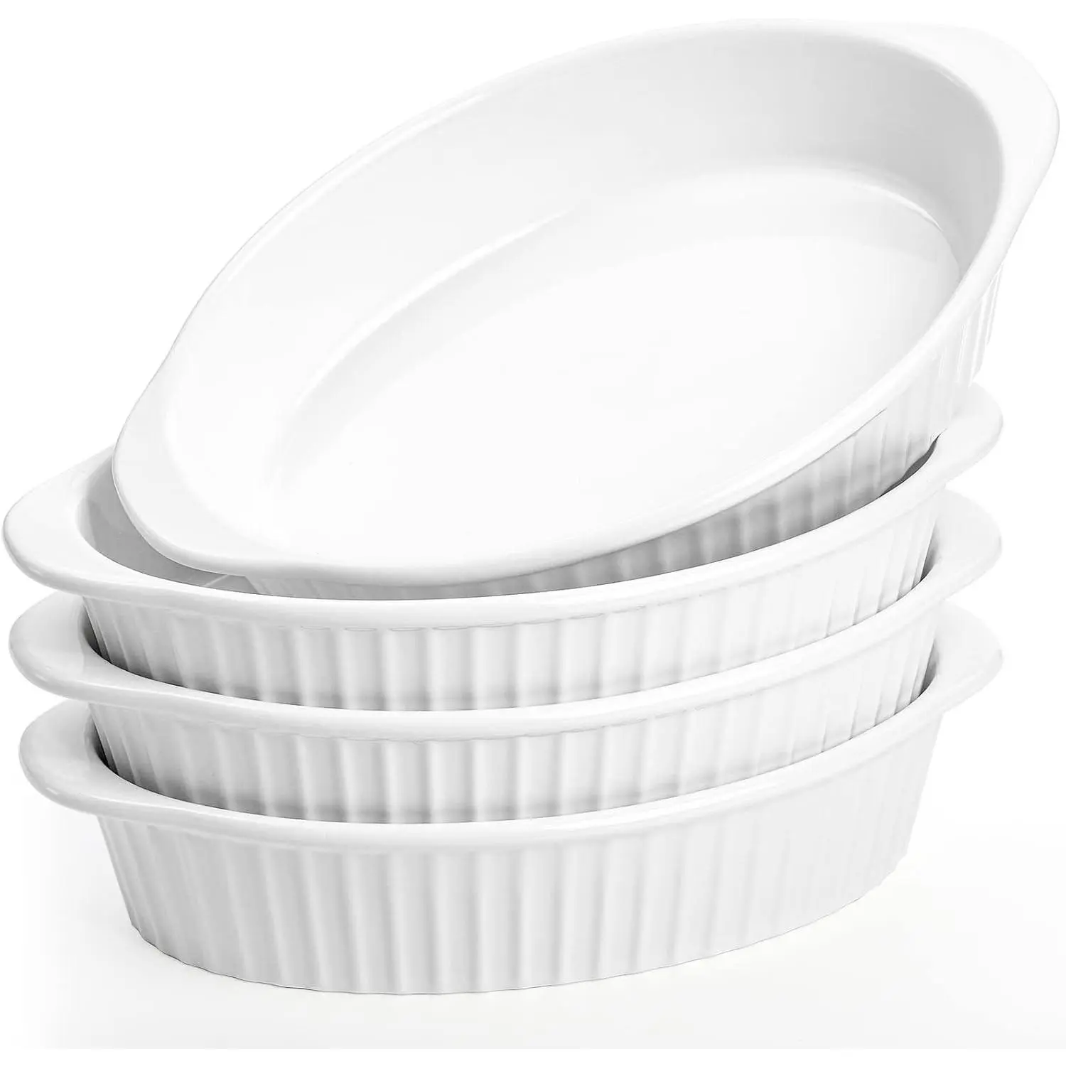 Foraineam 4 Pack 15 oz White Porcelain Oval Baking Dishes, 8.8" x 5.5" x 1.8" Au Gratin Pans Small Serving Dishes, Lasagna Crème Brulee Bakeware Set with Double Handles, Dishwasher & Oven Safe