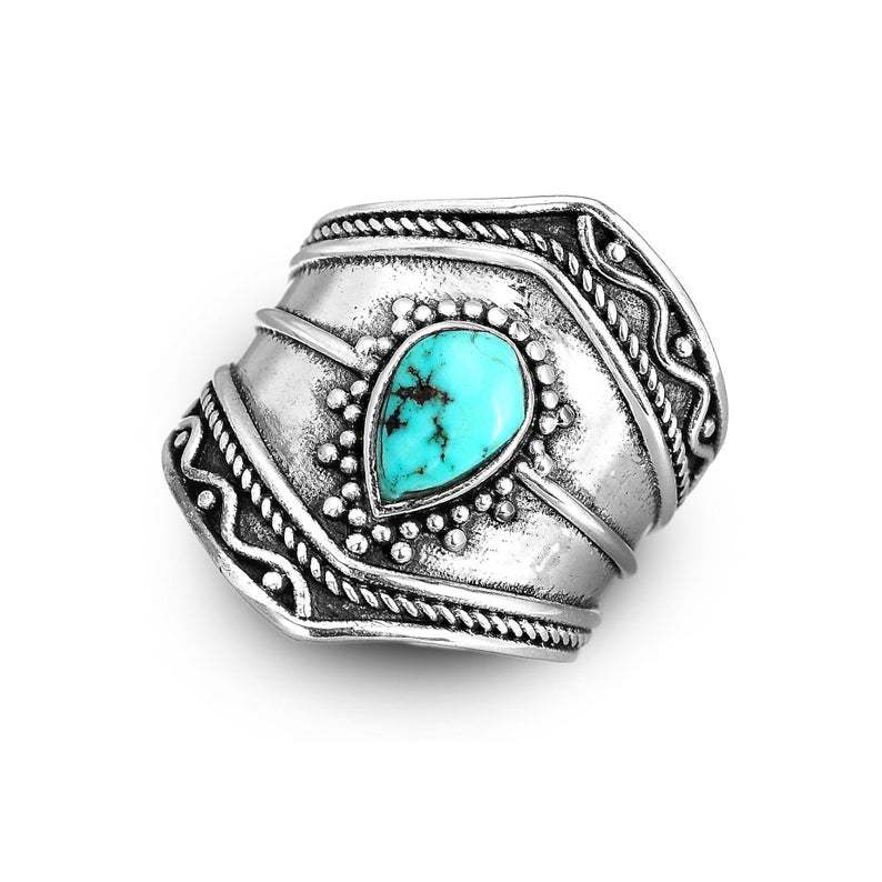 Vintage Boho Turquoise Ring • Irregular Waterdrop Statement Ring