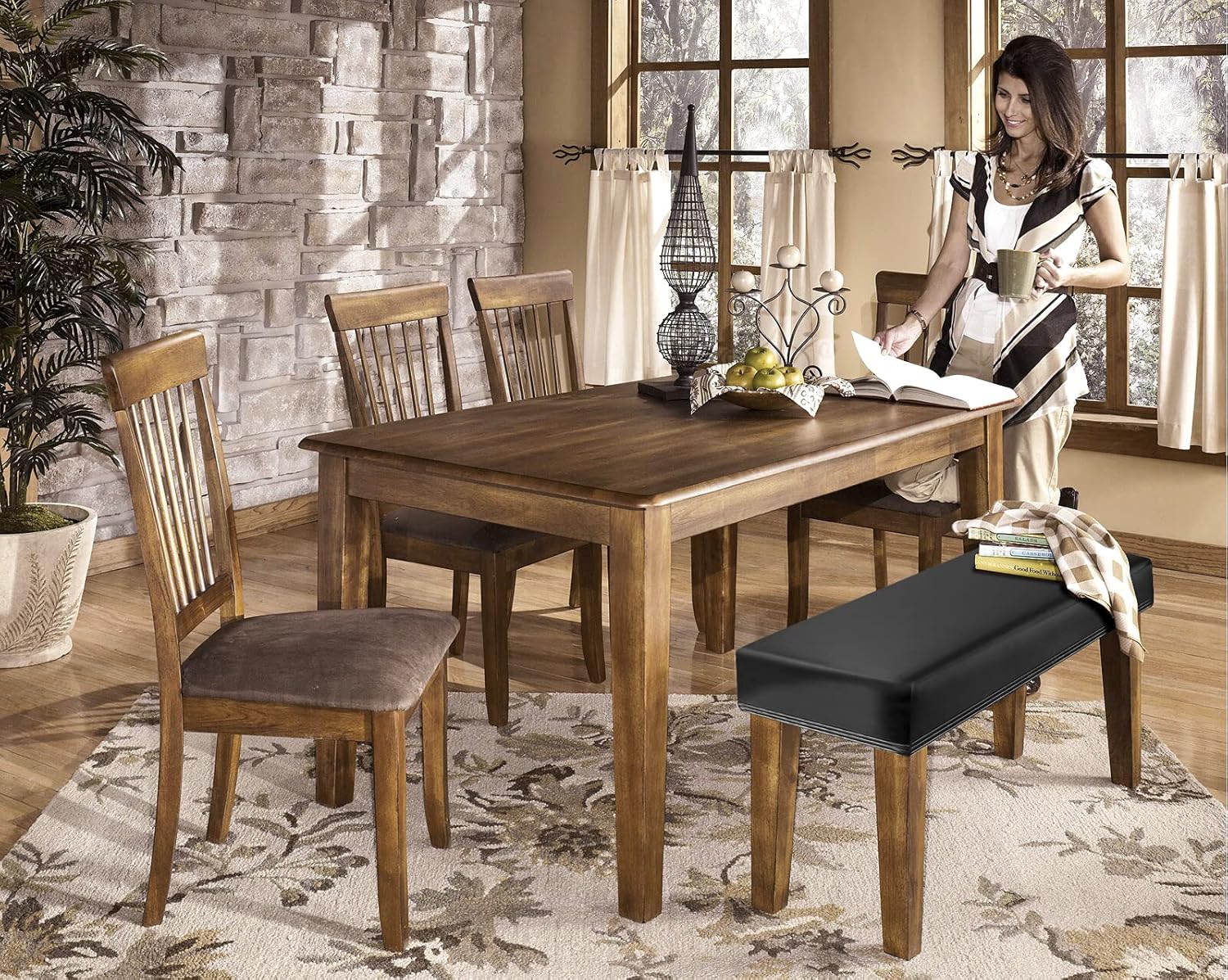 GOSTADY  Stretch Faux Leather Dining Bench Cover - Anti-Dust Waterproof Bench Slipcover Seat Cushion Protector for Bedroom, Kitchen, Hotel, Banquet