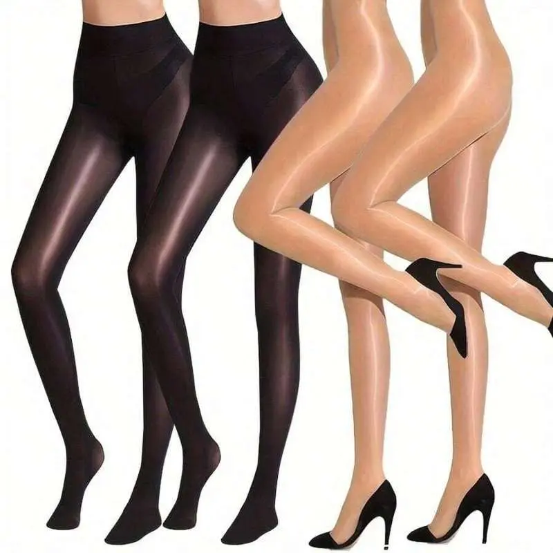 4PCS Women's Shiny Sheer Tights Sexy High Waisted Silk Stockings Comfort Stockings Shimmer Nylon Pantyhose