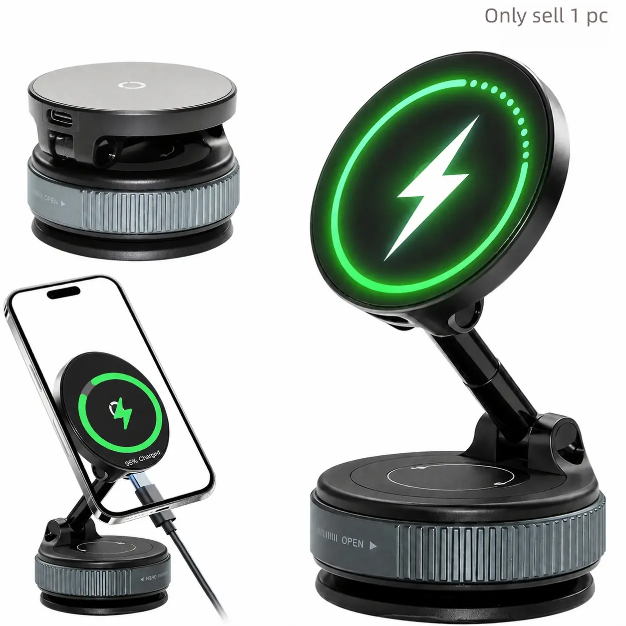 MagSafe Car Mount Charger, 15W Fast Wireless Charging Phone Holder, 360° Adjustable Vacuum Suction Cup Magnetic Mount for iPhone 12-17 Pro Max, Dashboard Car Accessories
