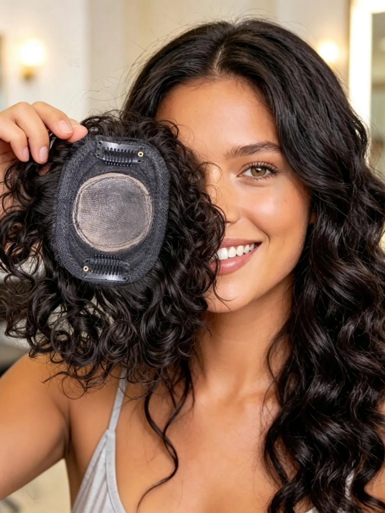Remy Human Hair Curly Lace Front Hair Topper for Women, 6x8cm Lace Base, Realistic Scalp, Clip-In Breathable Hair Piece, Thinning Hair Coverage